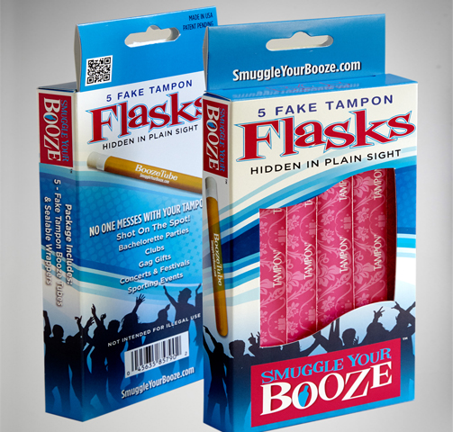 SMUGGLE YOUR BOOZE 5 .5OZ TAMPON FLASK WITH 5 WRAPPERS AND FUNNEL 